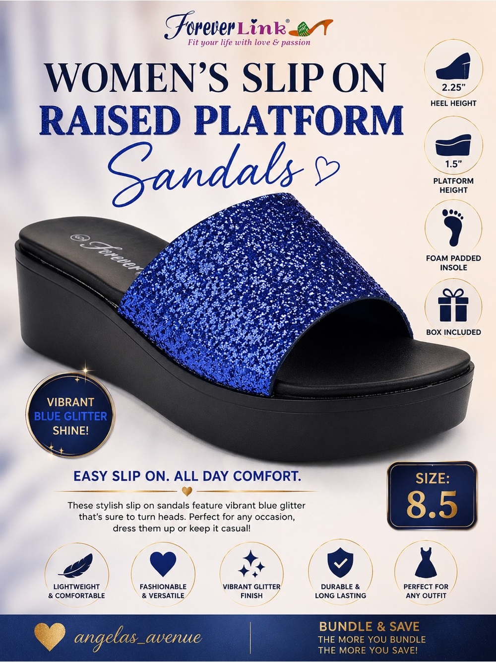 Women’s Slip On Raised Platform Sandals - Blue Glitter